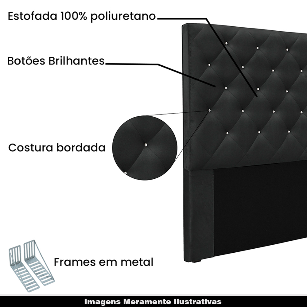 Cabeceira Decorativa King Size 1,95M Tàzio Veludo Preto G63 - Gran Belo