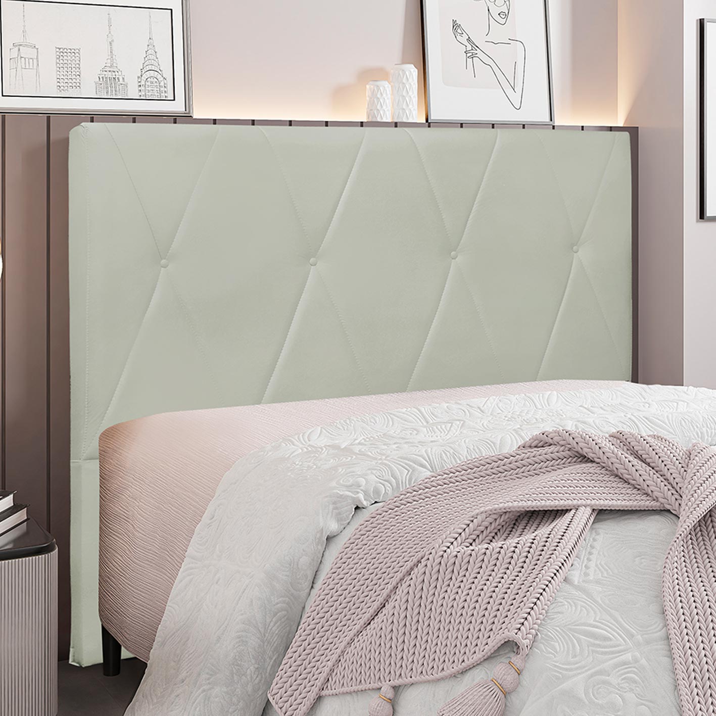 Cabeceira Decorativa King Size 1,95M Yves Veludo Prata G63 - Gran Belo