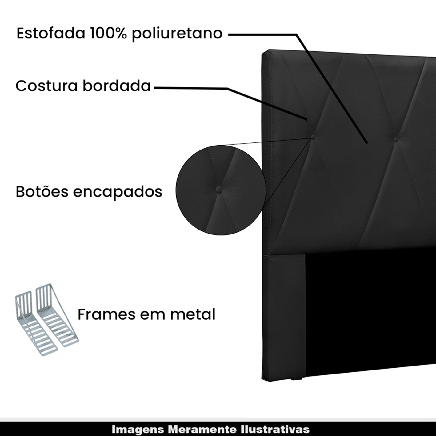 Cabeceira Decorativa King Size 1,95M Yves Veludo Preto G63 - Gran Belo