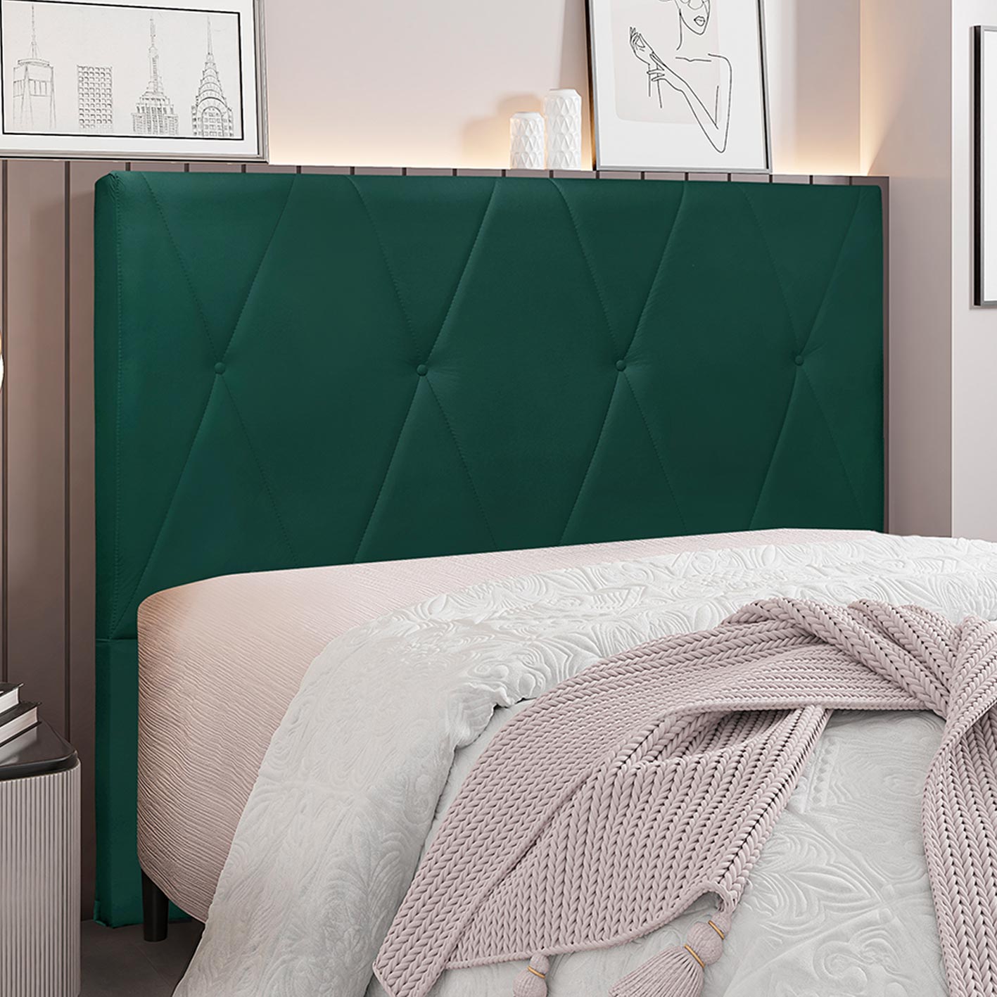 Cabeceira Decorativa King Size 1,95M Yves Veludo Verde Floresta G63 - Gran Belo