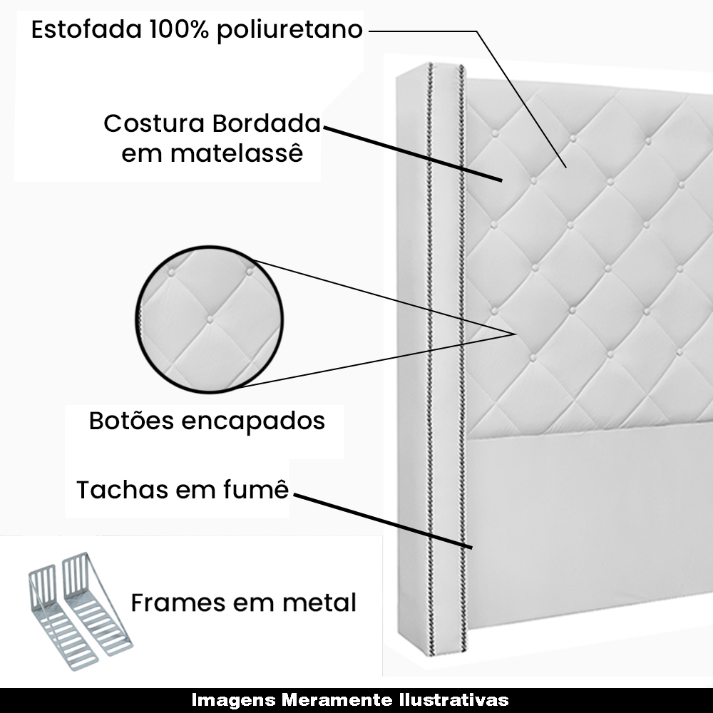 Cabeceira Decorativa King Size 2,19M Loewe PU Branco G63 - Gran Belo