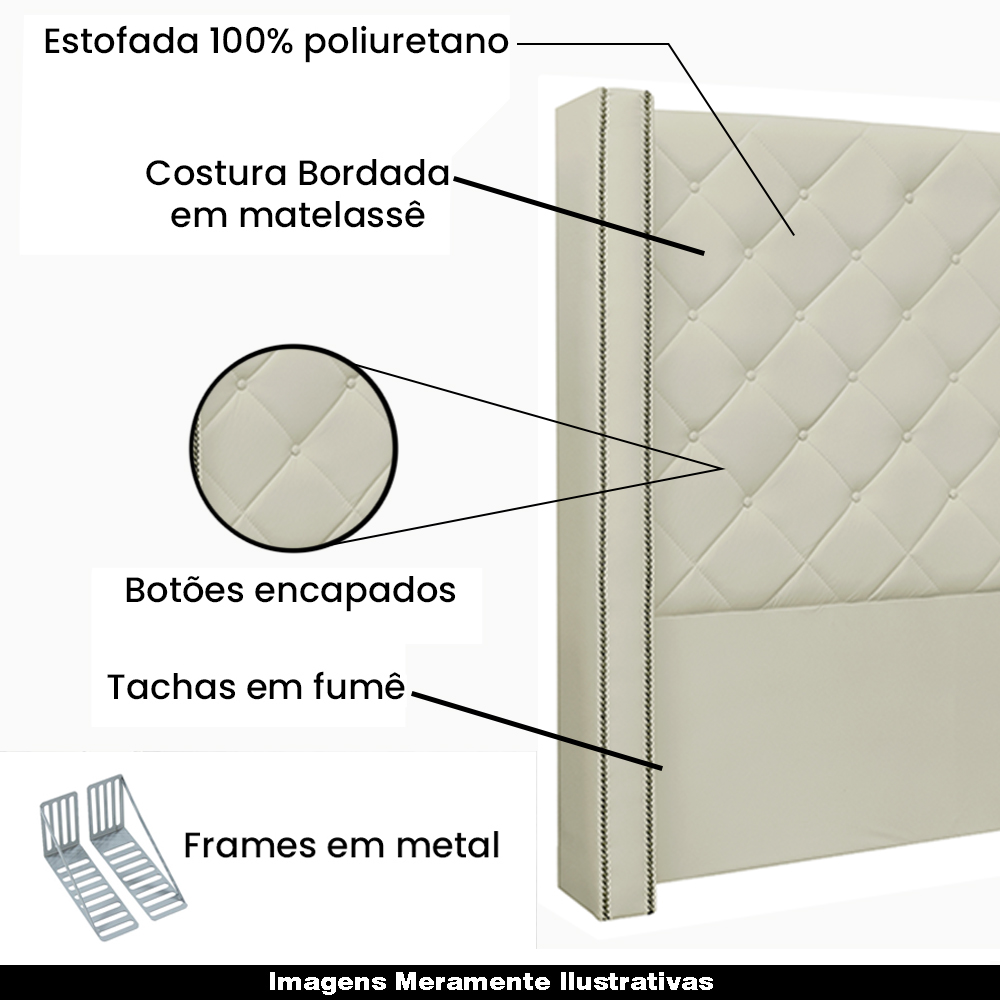 Cabeceira Decorativa King Size 2,19M Loewe PU Marfim G63 - Gran Belo
