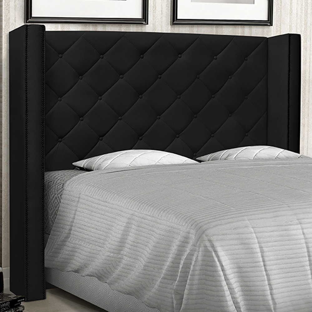 Cabeceira Decorativa King Size 2,19M Loewe PU Preto G63 - Gran Belo