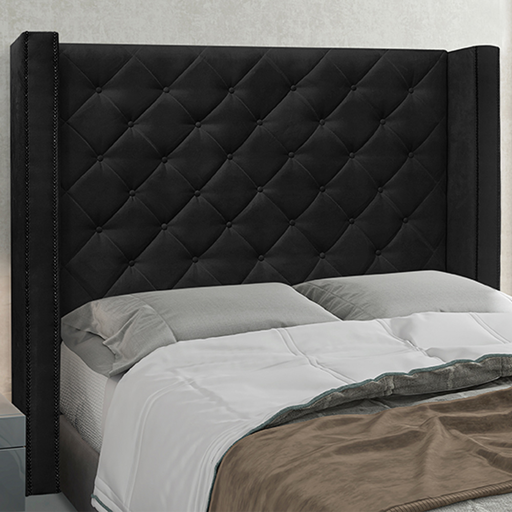 Cabeceira Decorativa King Size 2,19M Loewe Suede Preto G63 - Gran Belo