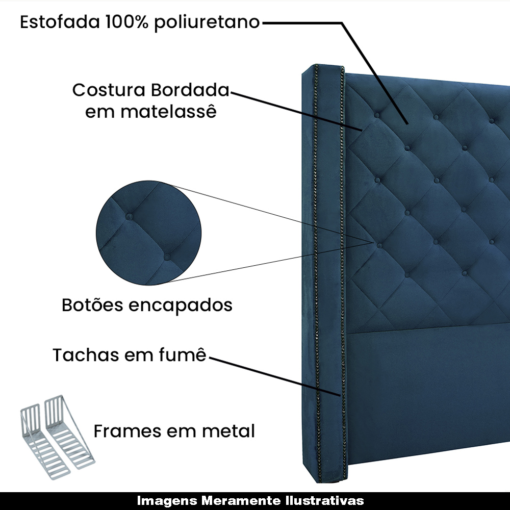 Cabeceira Decorativa King Size 2,19M Loewe Veludo Azul Marinho G63 - Gran Belo