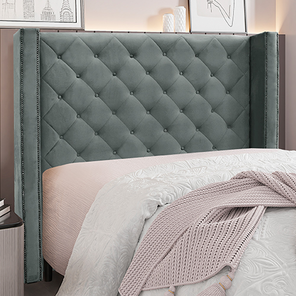 Cabeceira Decorativa King Size 2,19M Loewe Veludo Cinza G63 - Gran Belo