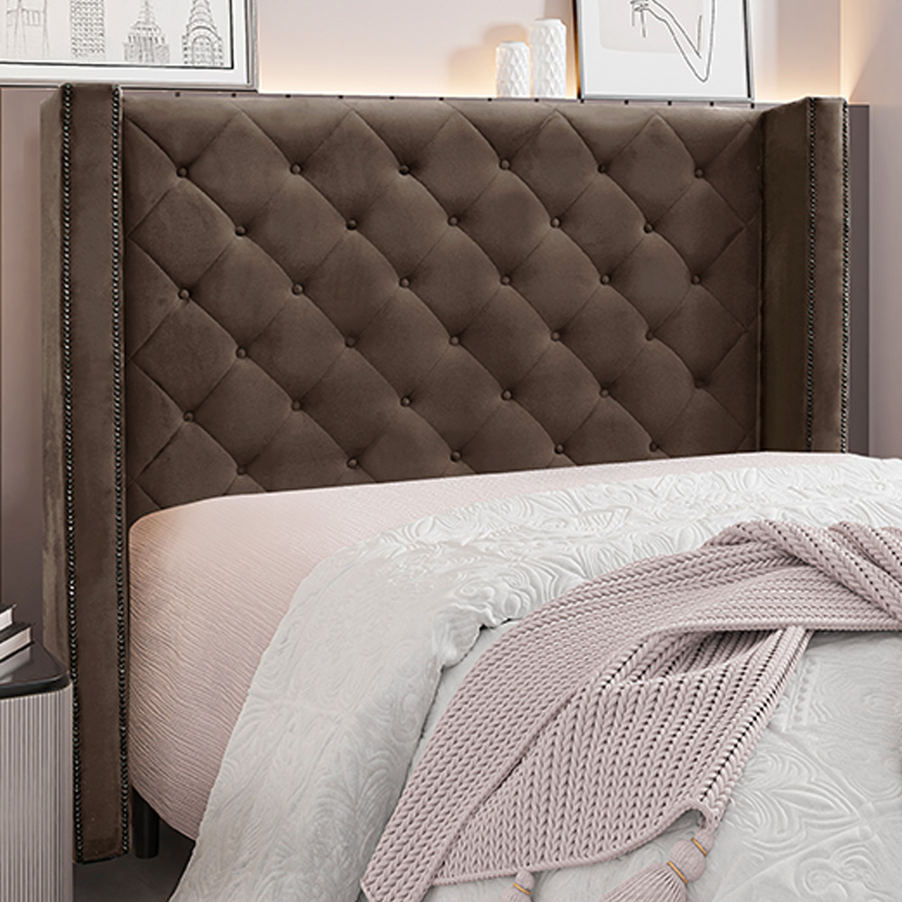 Cabeceira Decorativa King Size 2,19M Loewe Veludo Marrom G63 - Gran Belo