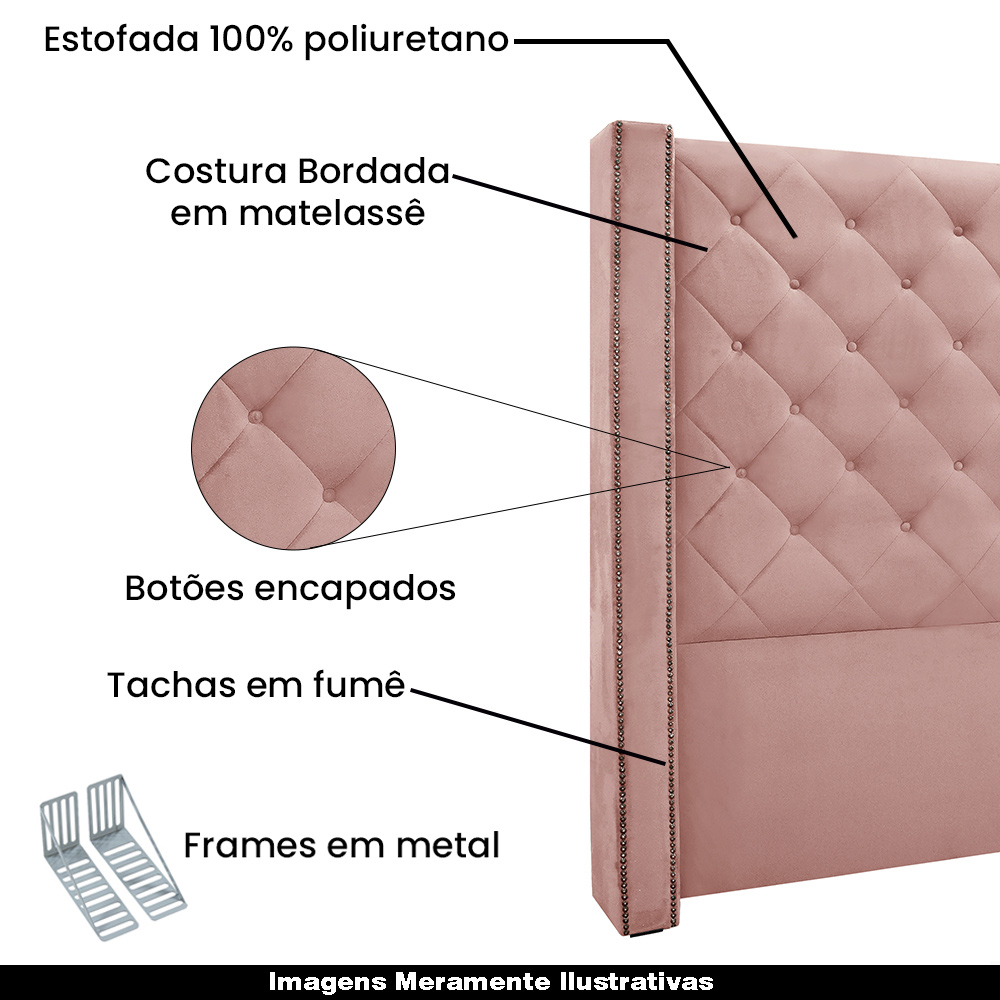 Cabeceira Decorativa King Size 2,19M Loewe Veludo Rosa G63 - Gran Belo