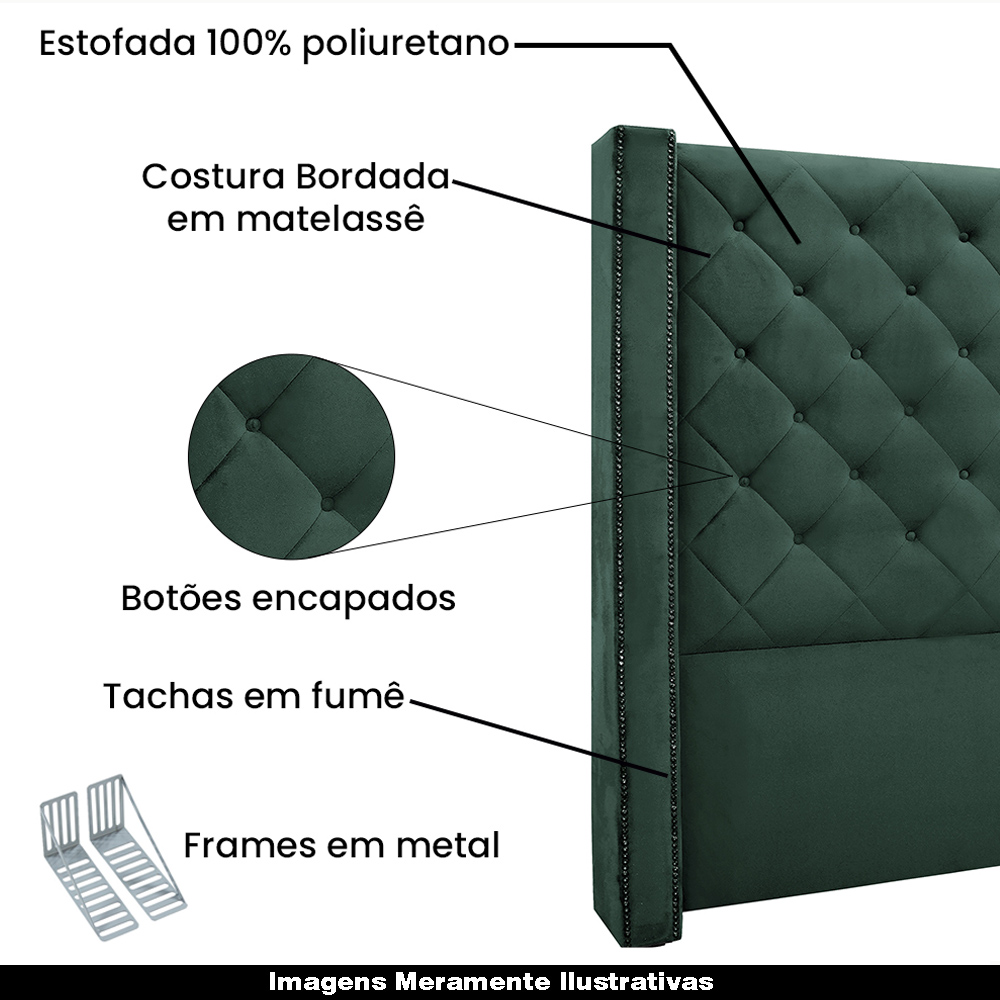 Cabeceira Decorativa King Size 2,19M Loewe Veludo Verde Floresta G63 - Gran Belo