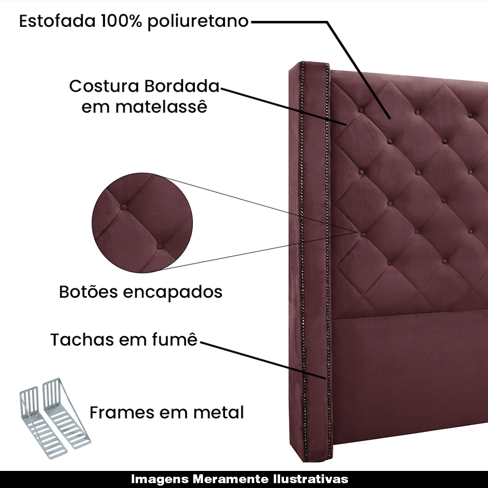 Cabeceira Decorativa King Size 2,19M Loewe Veludo Vinho G63 - Gran Belo