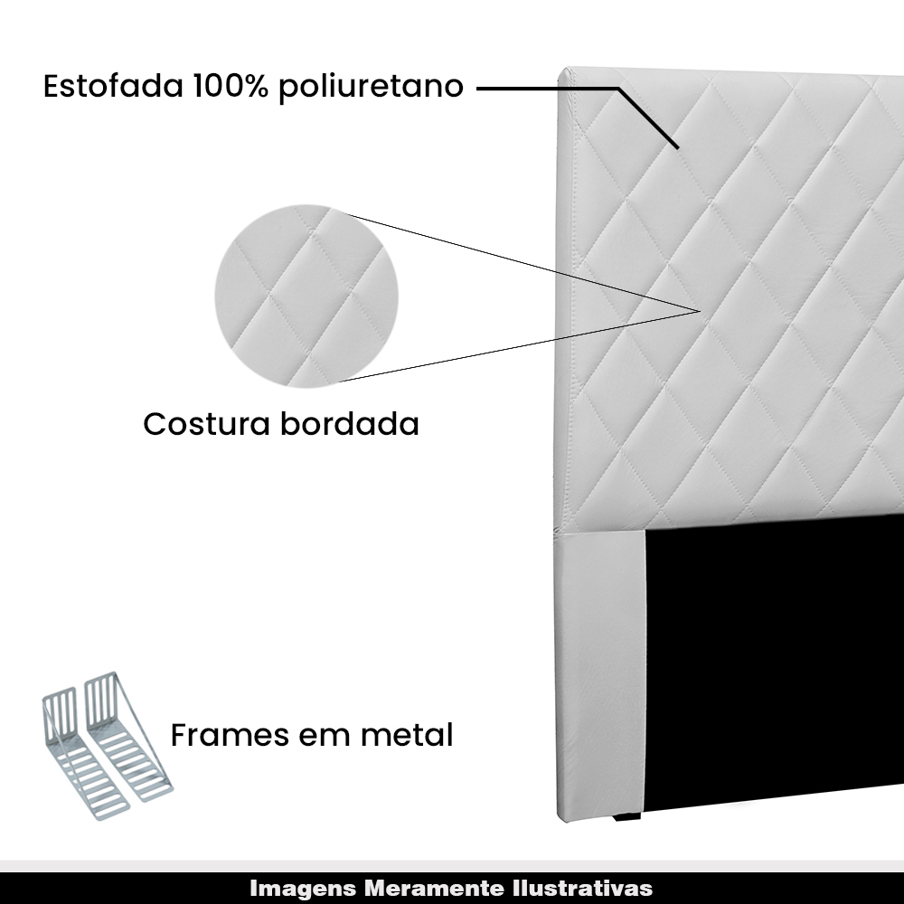 Cabeceira Decorativa Queen Size 1,60M Baelon Pu Branco G63 - Gran Belo