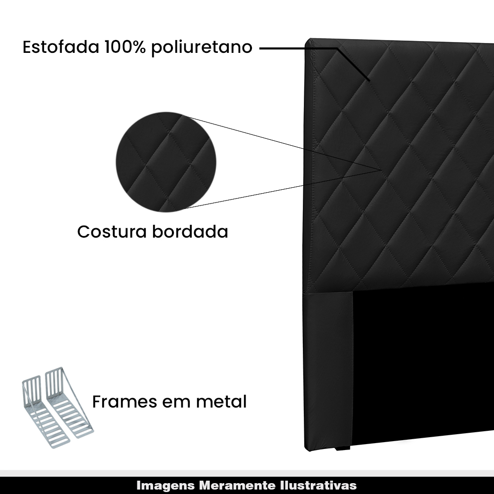 Cabeceira Decorativa Queen Size 1,60M Baelon Pu Preto G63 - Gran Belo