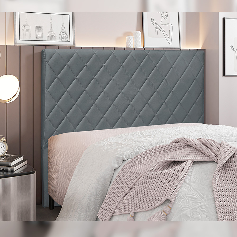 Cabeceira Decorativa Queen Size 1,60M Baelon Veludo Cinza G63 - Gran Belo