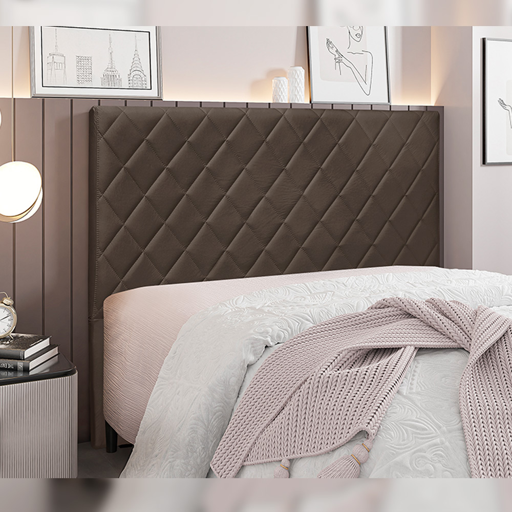 Cabeceira Decorativa Queen Size 1,60M Baelon Veludo Marrom G63 - Gran Belo