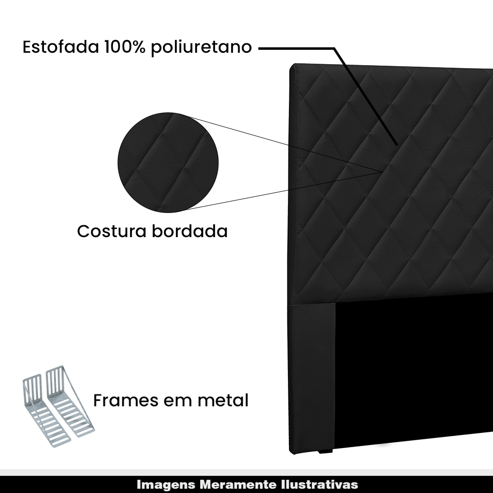 Cabeceira Decorativa Queen Size 1,60M Baelon Veludo Preto G63 - Gran Belo