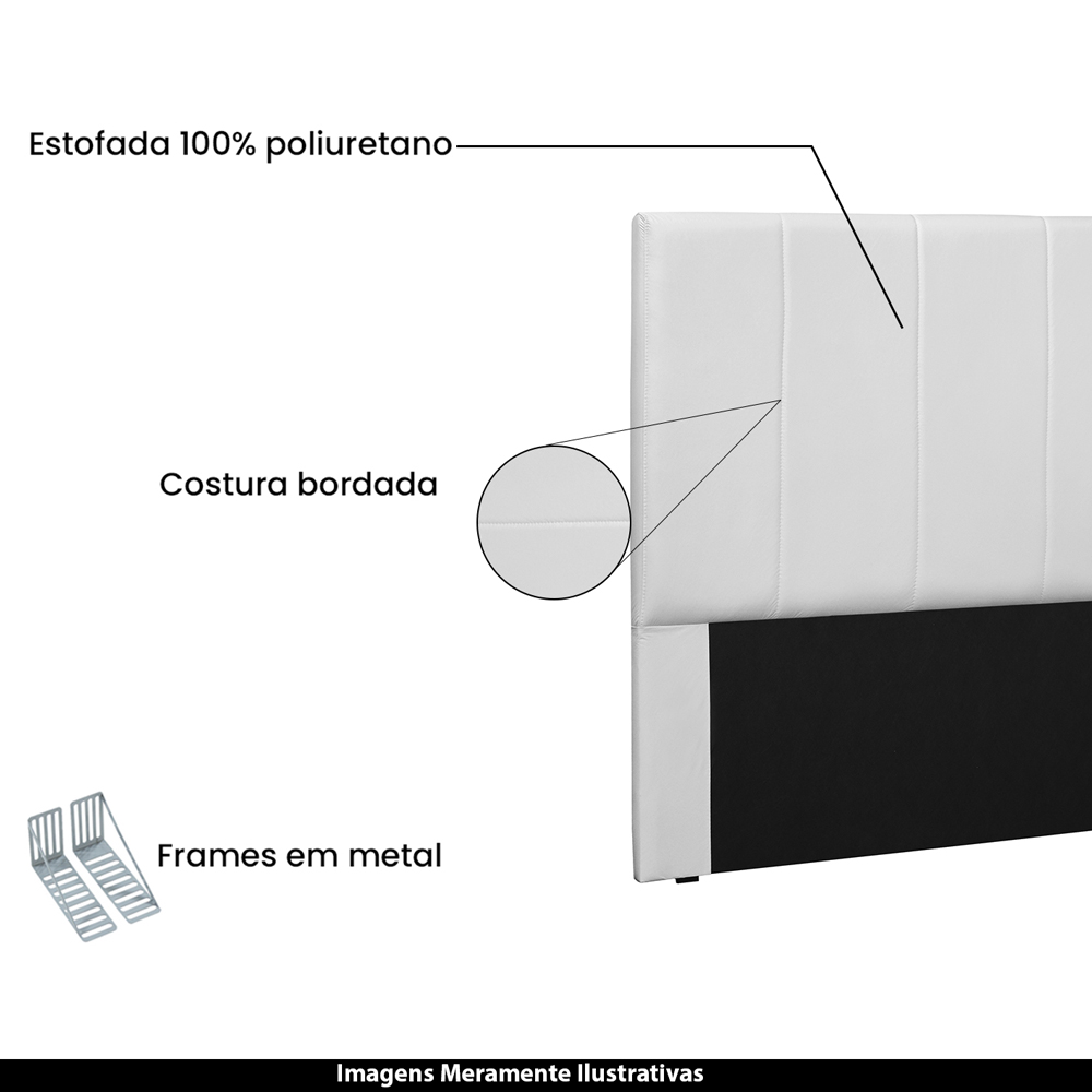 Cabeceira Decorativa Queen Size 1,60M Erza PU Branco G63 - Gran Belo