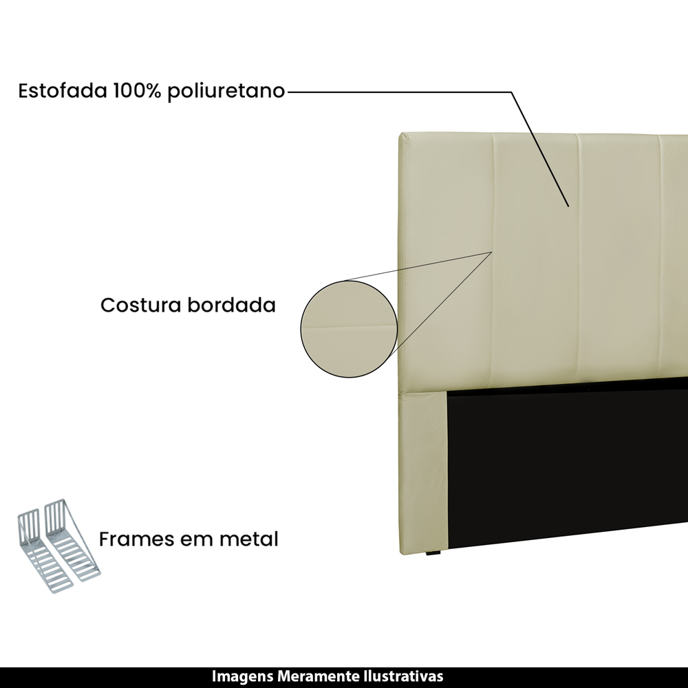 Cabeceira Decorativa Queen Size 1,60M Erza PU Marfim G63 - Gran Belo