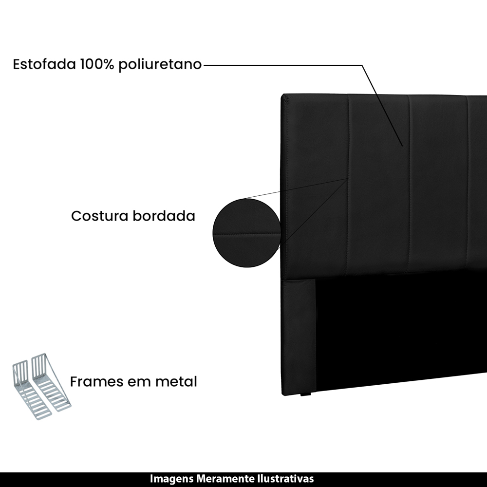 Cabeceira Decorativa Queen Size 1,60M Erza PU Preto G63 - Gran Belo