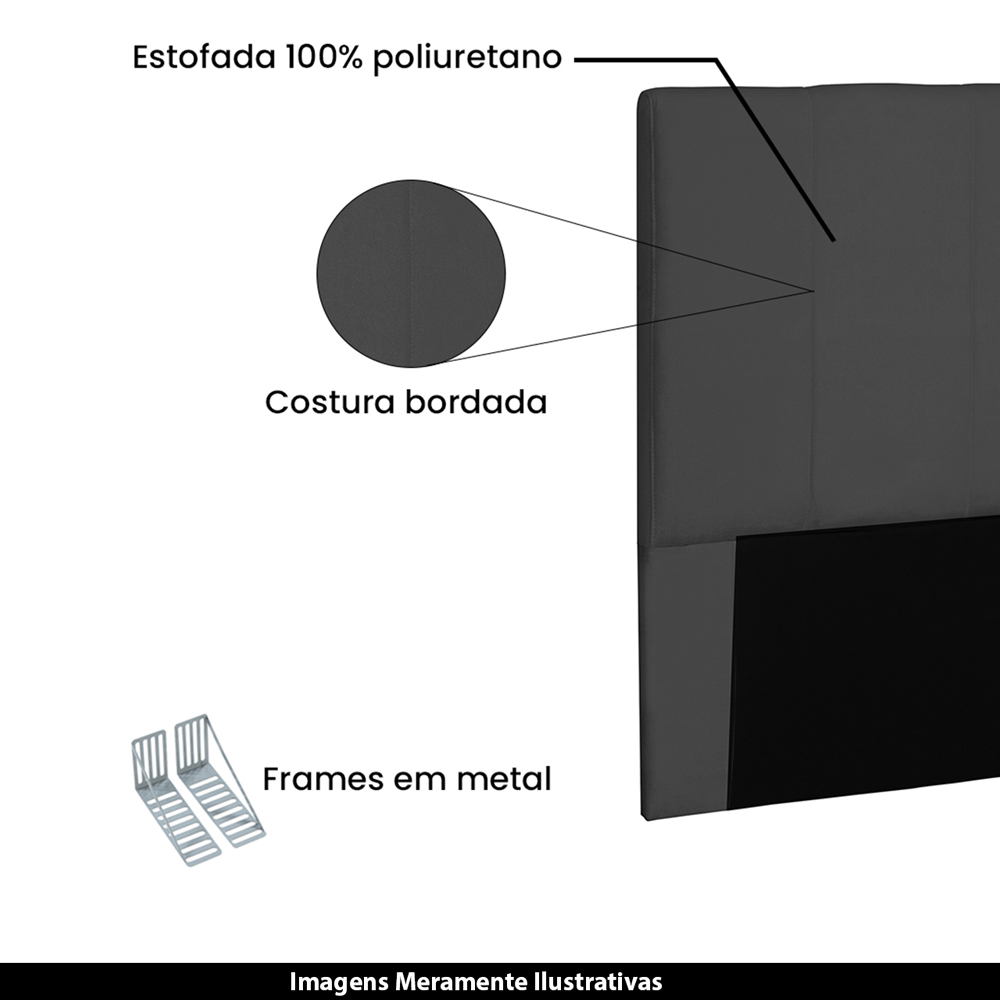 Cabeceira Decorativa Queen Size 1,60M Erza Suede Preto G63 - Gran Belo