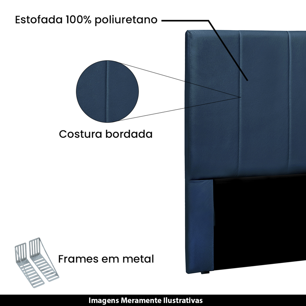Cabeceira Decorativa Queen Size 1,60M Erza Veludo Azul Marinho G63 - Gran Belo