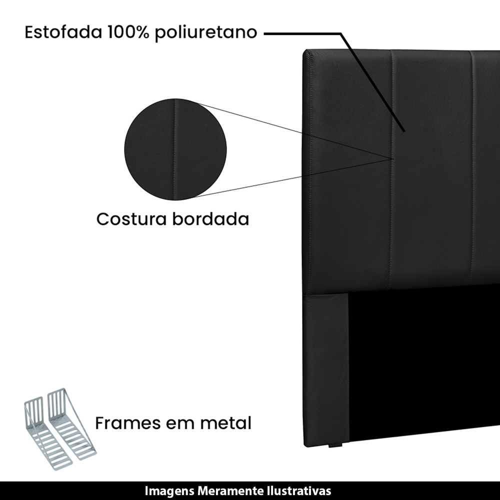 Cabeceira Decorativa Queen Size 1,60M Erza Veludo Preto G63 - Gran Belo