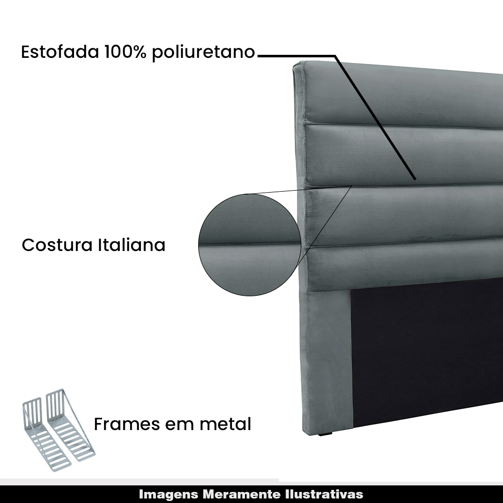 Cabeceira Decorativa Queen Size 1,60M Guess Veludo Cinza G63 - Gran Belo