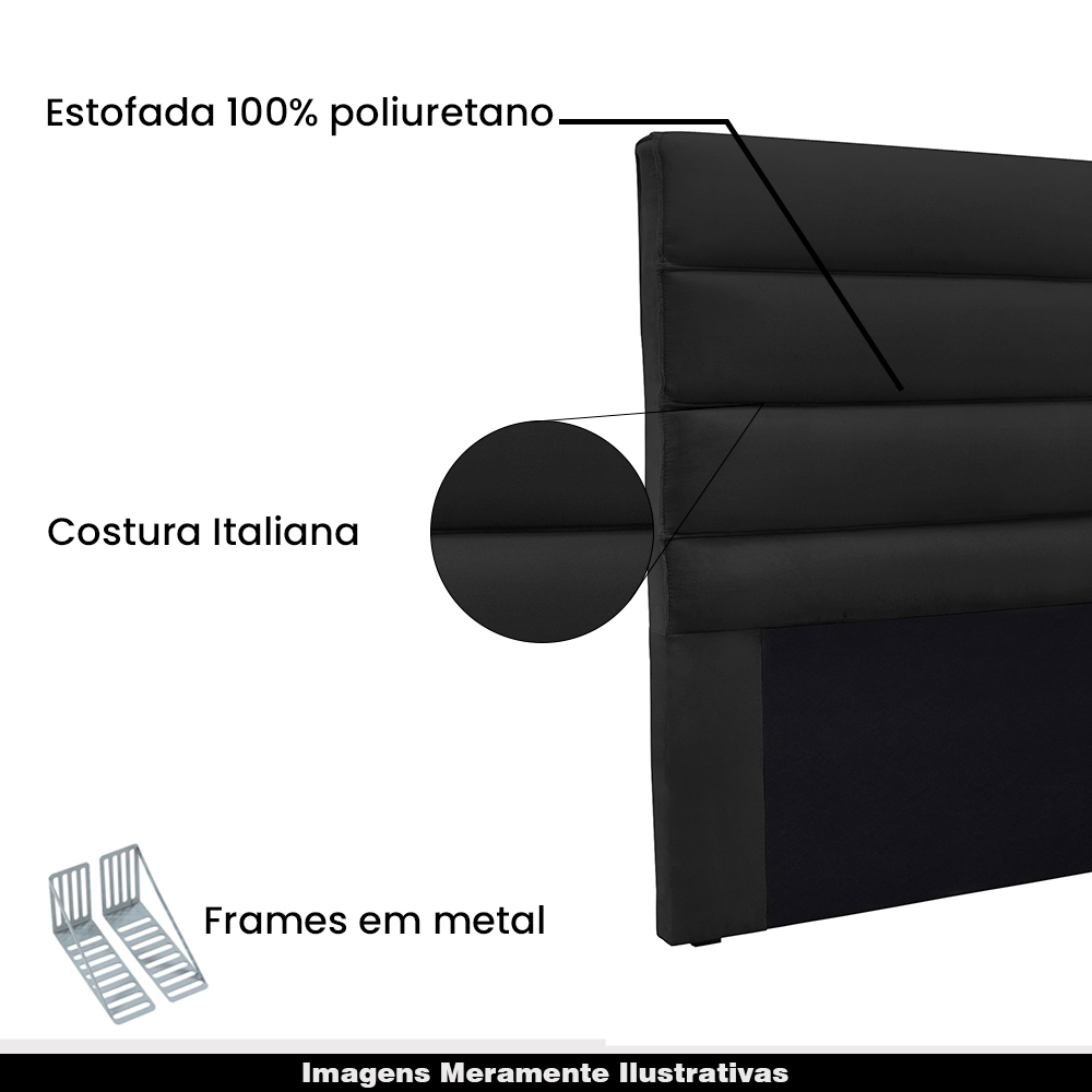Cabeceira Decorativa Queen Size 1,60M Guess Veludo Preto G63 - Gran Belo