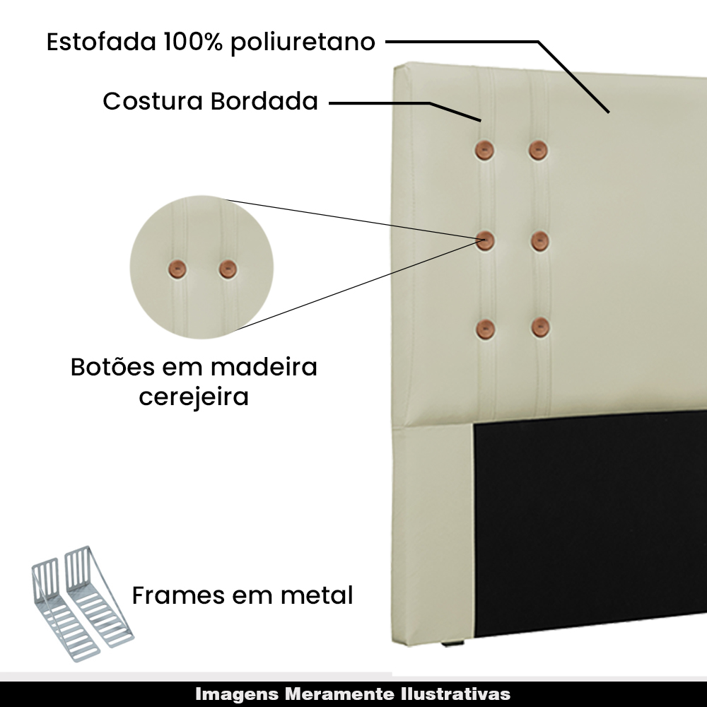 Cabeceira Decorativa Queen Size 1,60M Kors PU Marfim G63 - Gran Belo