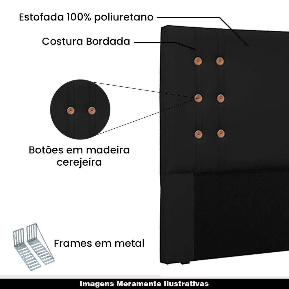 Cabeceira Decorativa Queen Size 1,60M Kors PU Preto G63 - Gran Belo