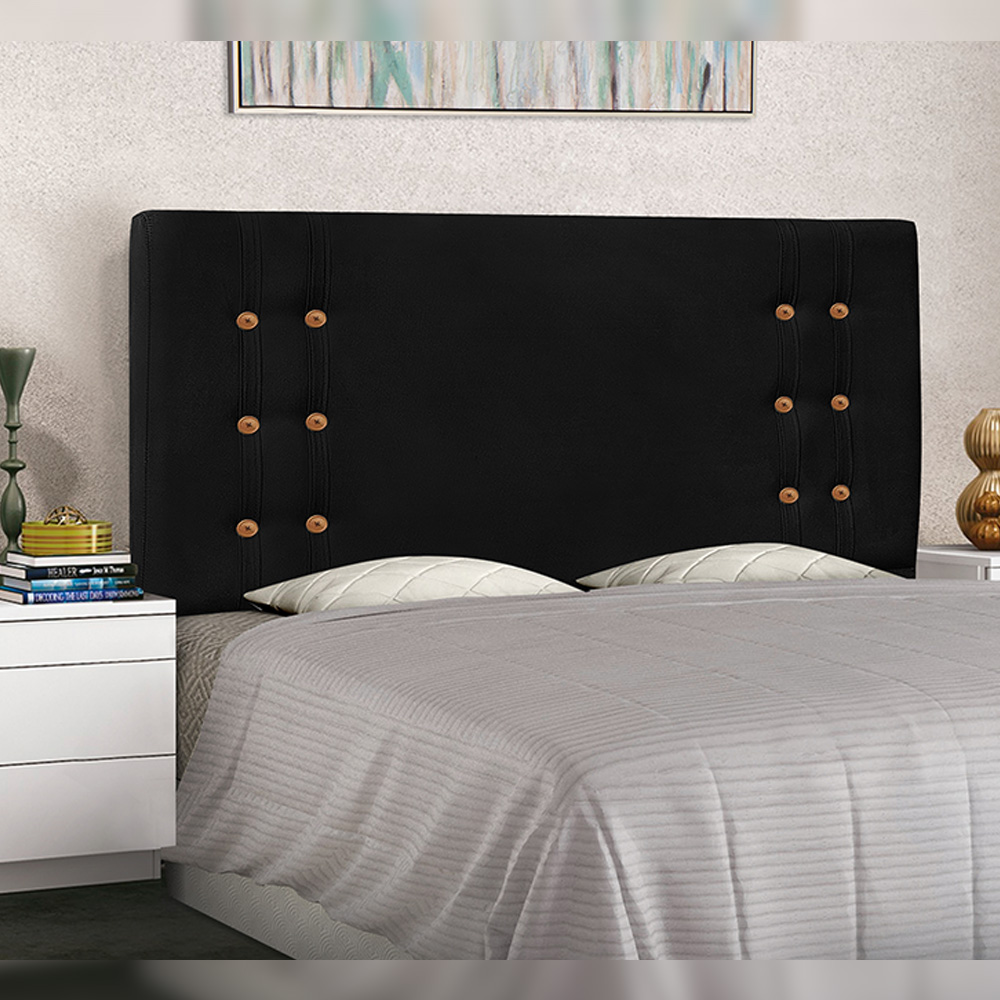 Cabeceira Decorativa Queen Size 1,60M Kors Suede Preto G63 - Gran Belo