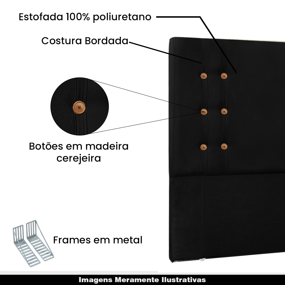 Cabeceira Decorativa Queen Size 1,60M Kors Suede Preto G63 - Gran Belo