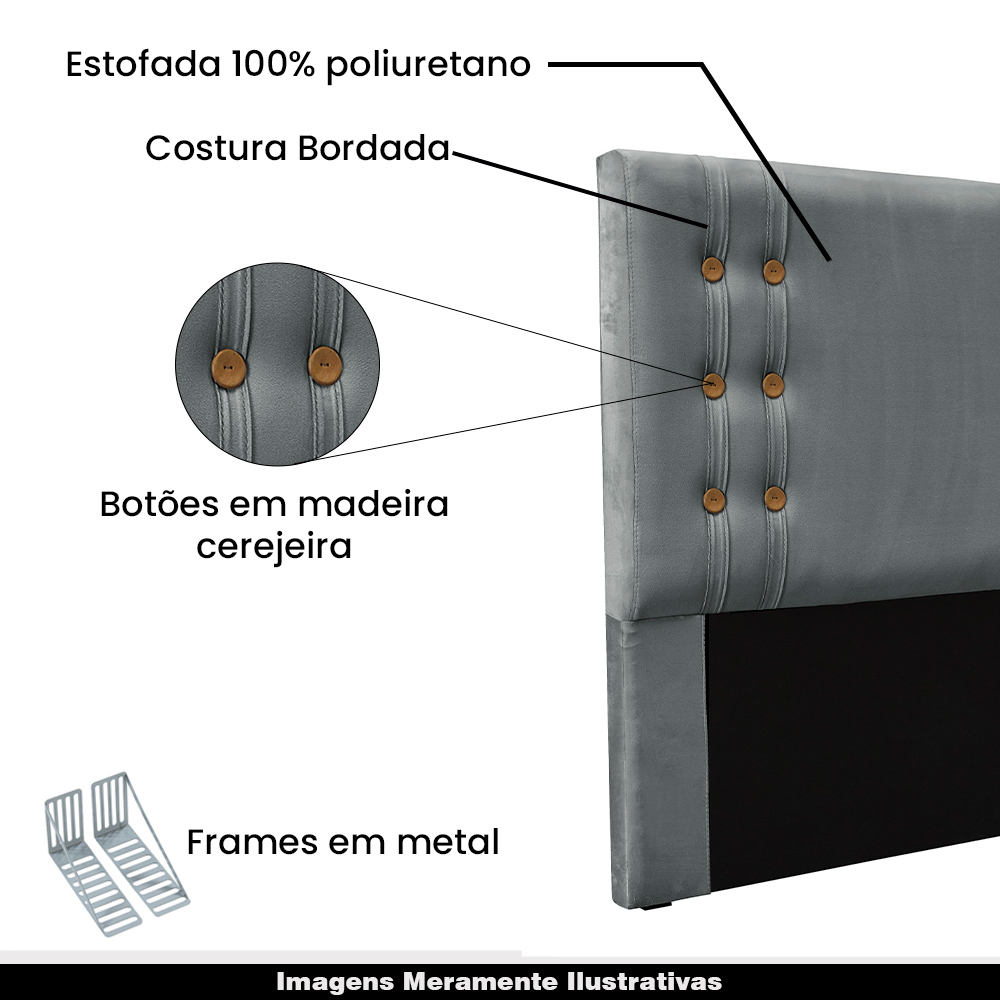 Cabeceira Decorativa Queen Size 1,60M Kors Veludo Cinza G63 - Gran Belo