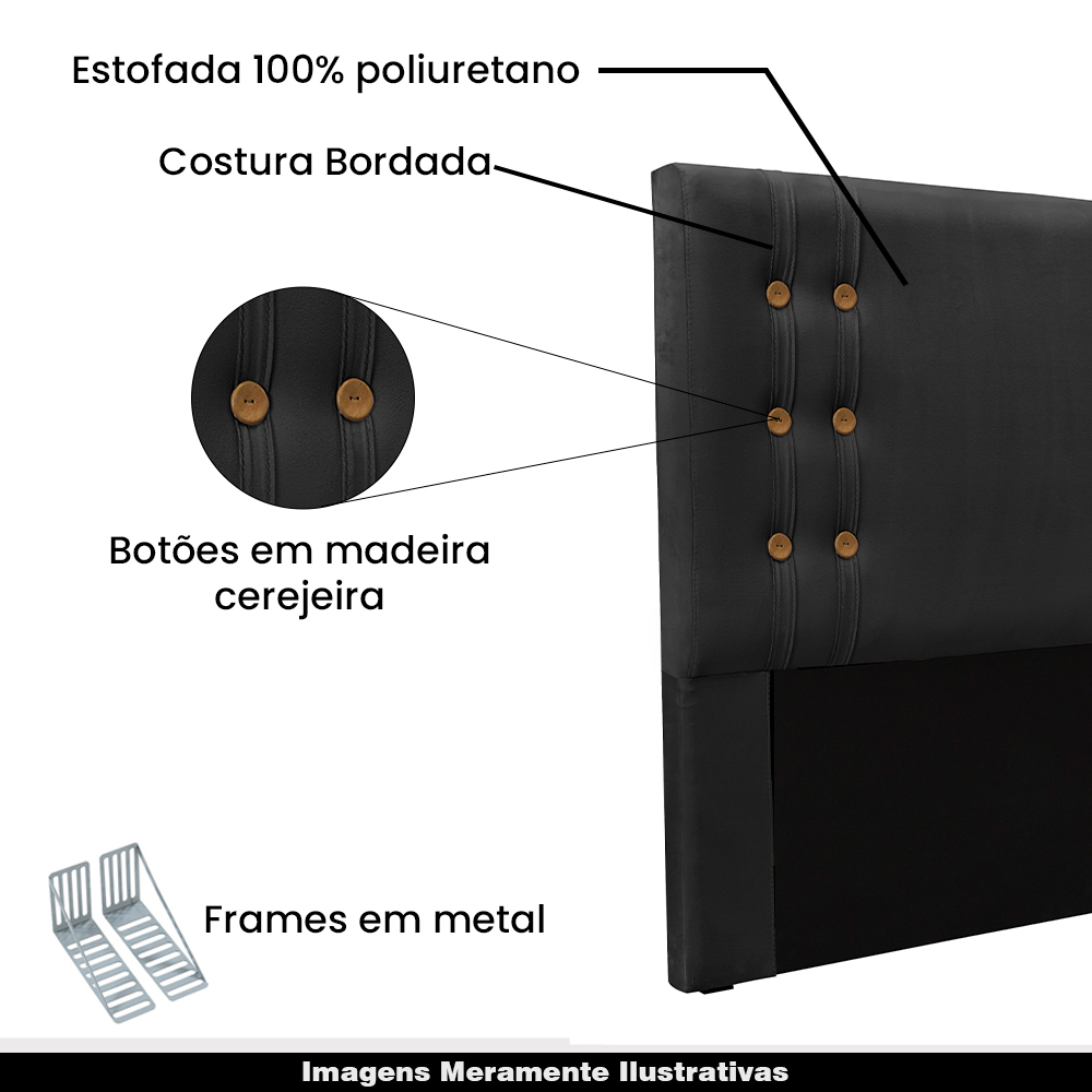 Cabeceira Decorativa Queen Size 1,60M Kors Veludo Preto G63 - Gran Belo