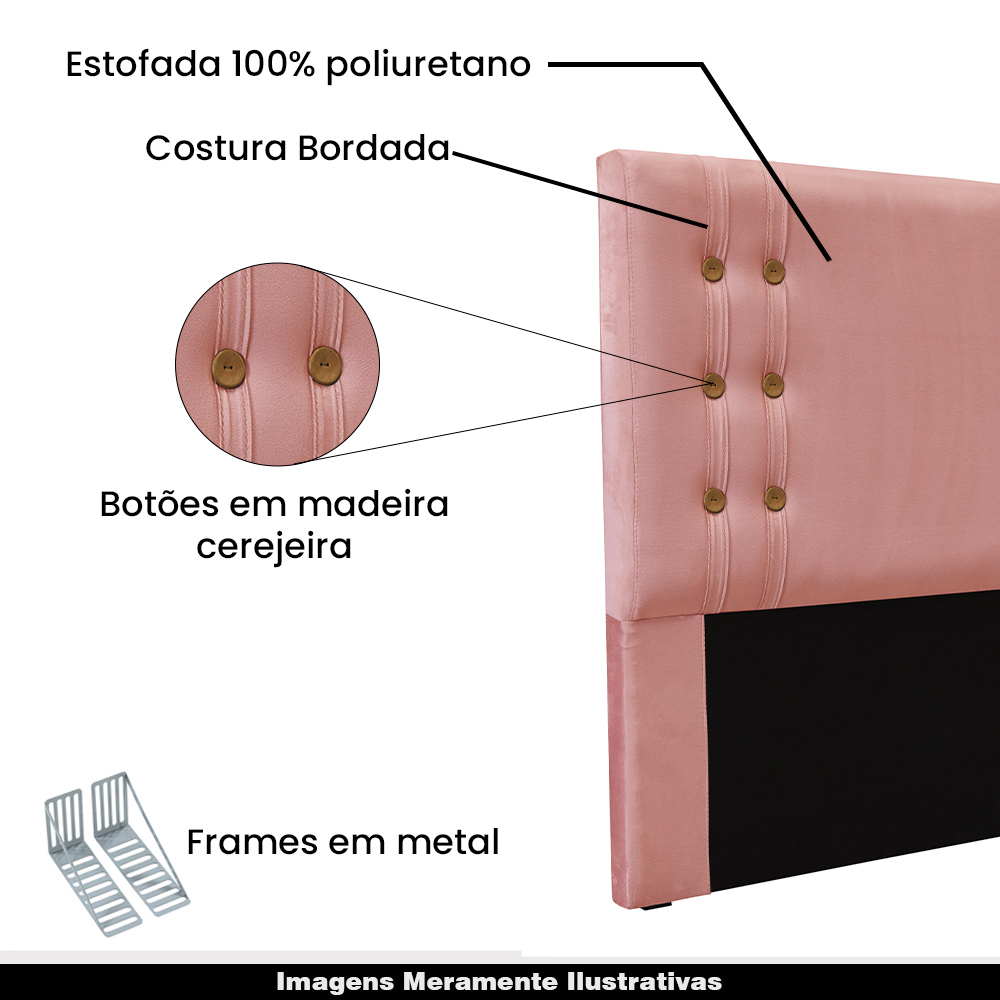 Cabeceira Decorativa Queen Size 1,60M Kors Veludo Rosa G63 - Gran Belo