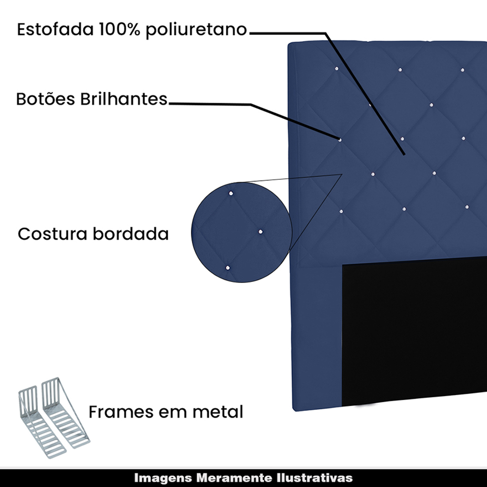 Cabeceira Decorativa Queen Size 1,60M Tàzio Suede Azul Marinho G63 - Gran Belo