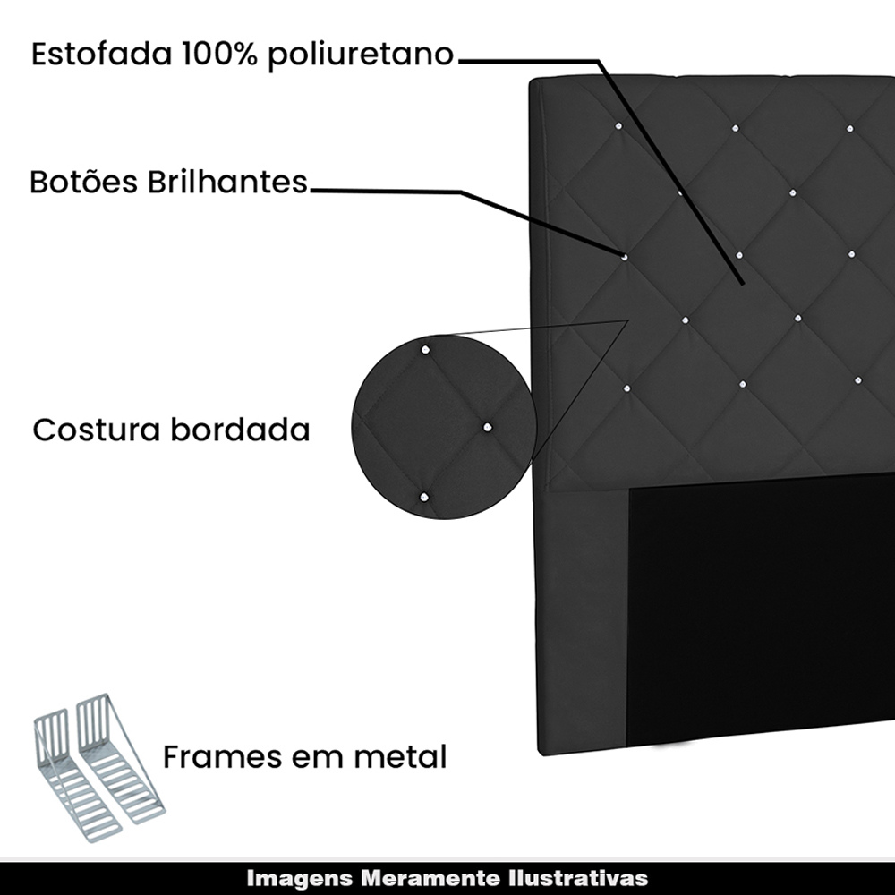 Cabeceira Decorativa Queen Size 1,60M Tàzio Suede Preto G63 - Gran Belo