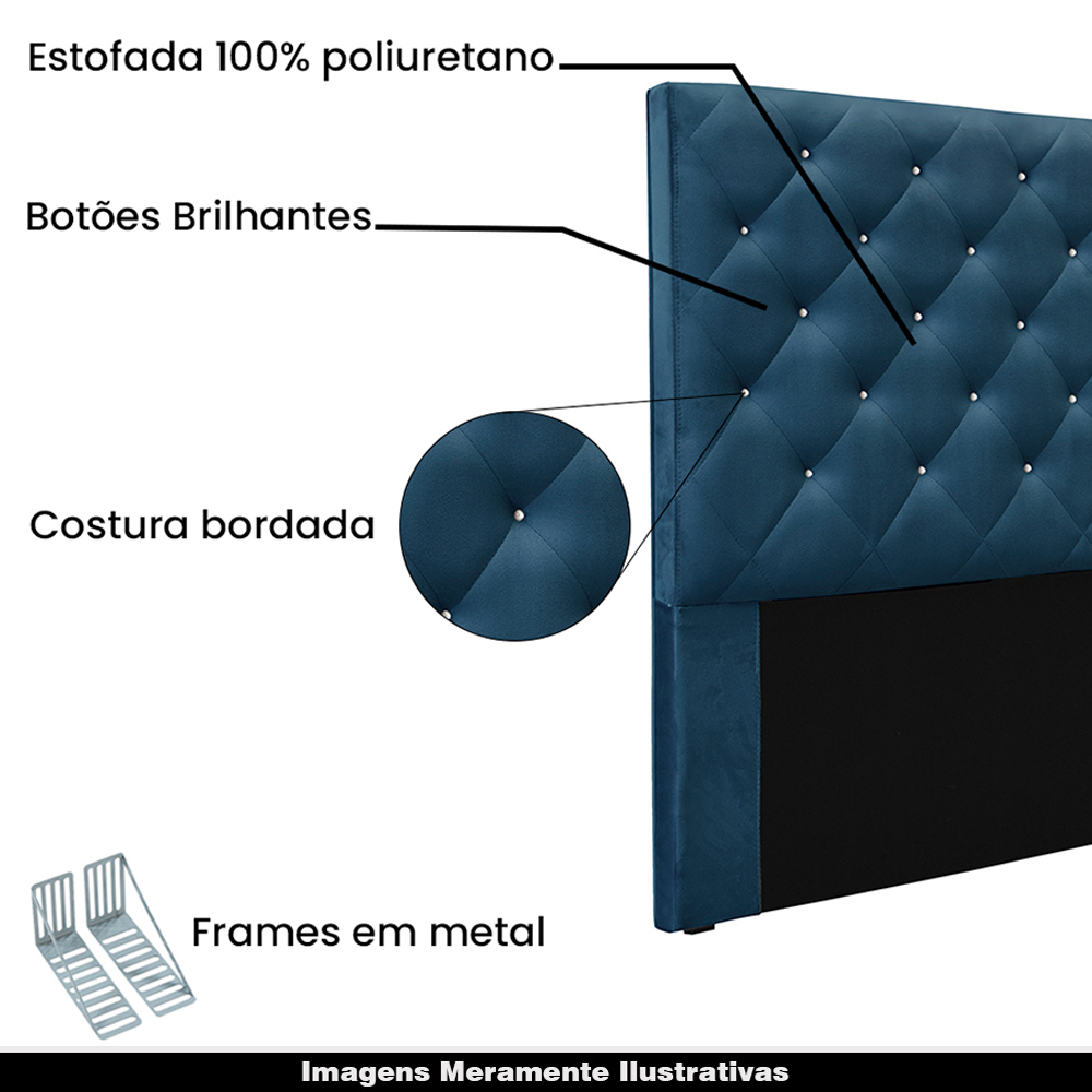 Cabeceira Decorativa Queen Size 1,60M Tàzio Veludo Azul Marinho G63 - Gran Belo