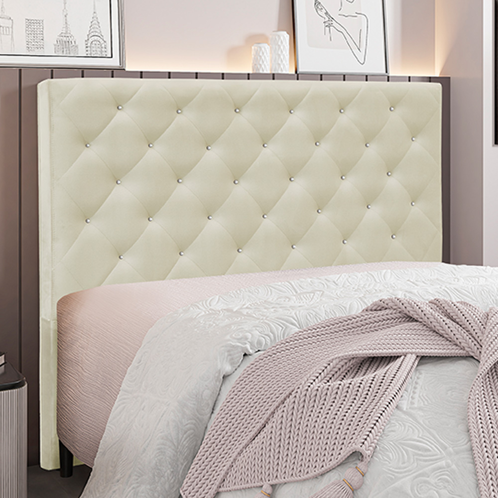 Cabeceira Decorativa Queen Size 1,60M Tàzio Veludo Bege G63 - Gran Belo