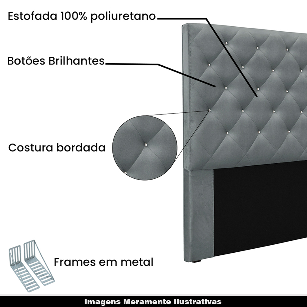 Cabeceira Decorativa Queen Size 1,60M Tàzio Veludo Cinza G63 - Gran Belo