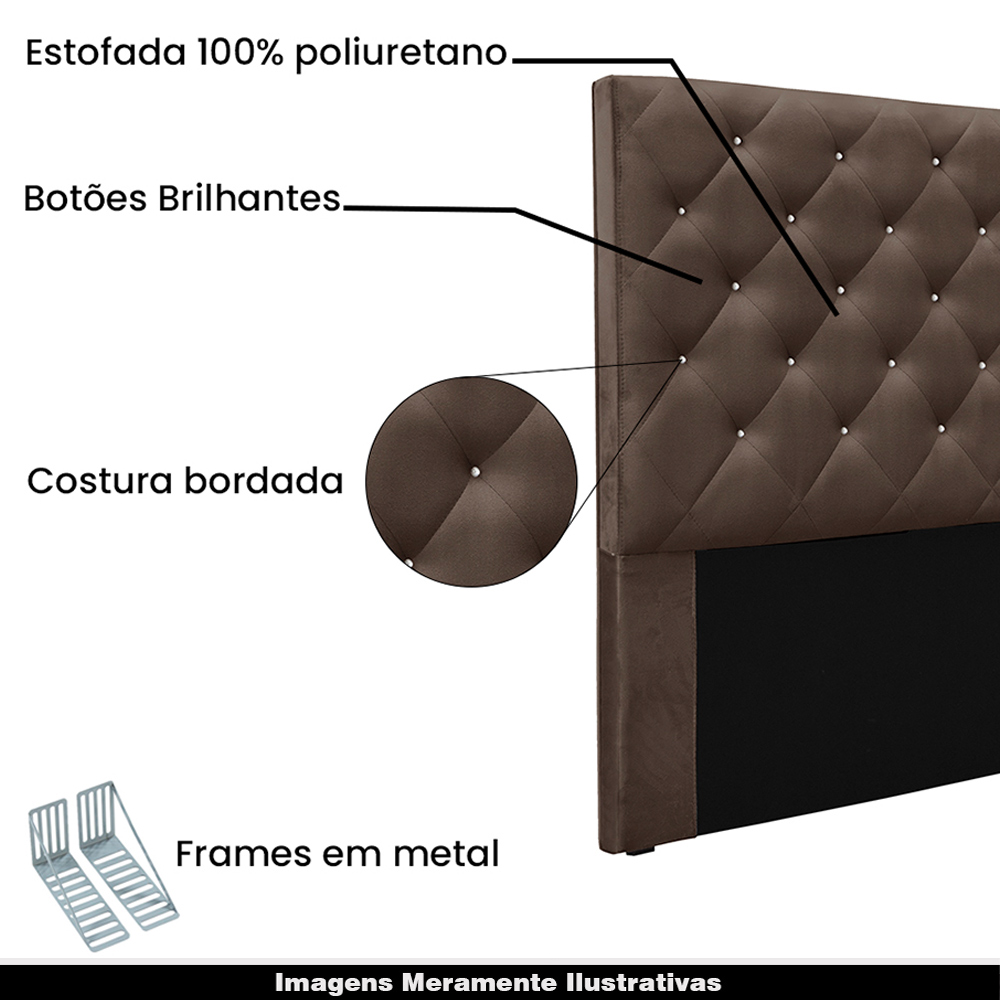 Cabeceira Decorativa Queen Size 1,60M Tàzio Veludo Marrom G63 - Gran Belo