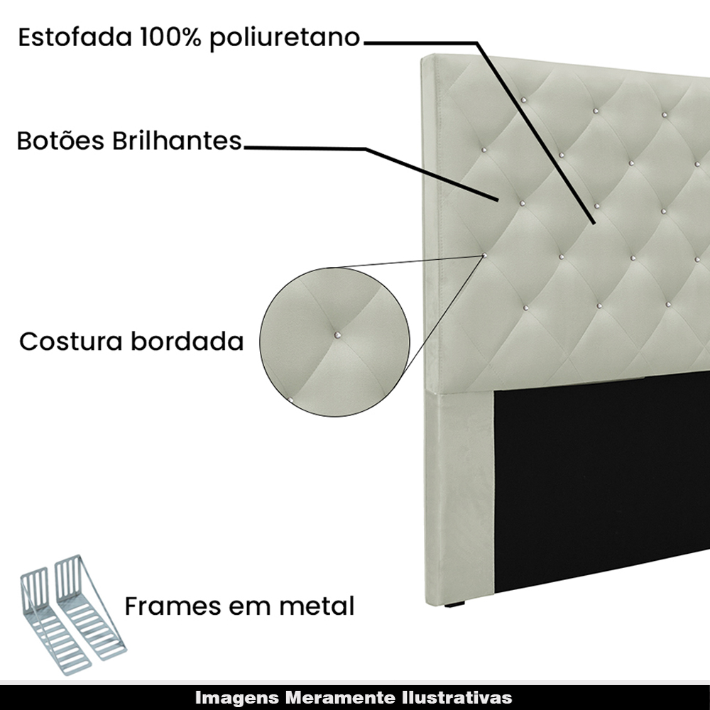 Cabeceira Decorativa Queen Size 1,60M Tàzio Veludo Prata G63 - Gran Belo