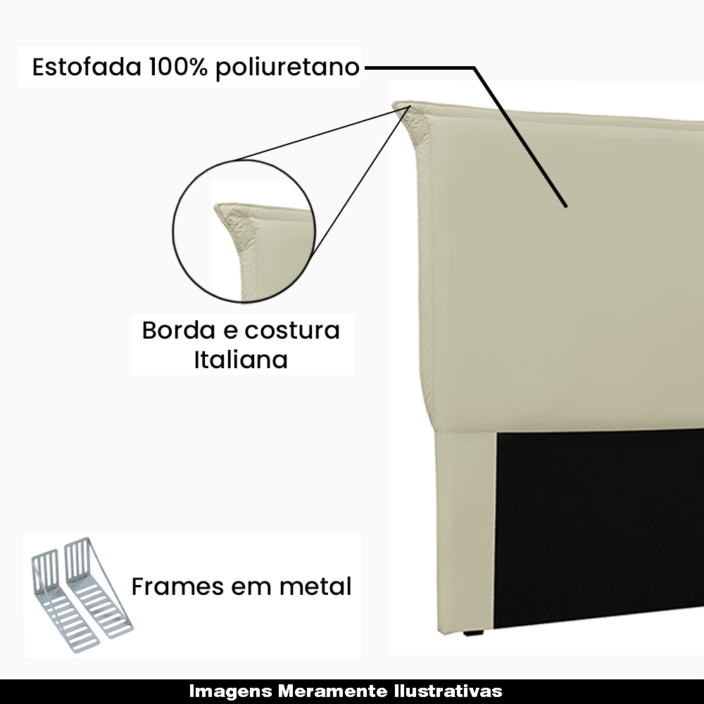 Cabeceira Decorativa Queen Size 1,60M Trento PU Marfim G63 - Gran Belo