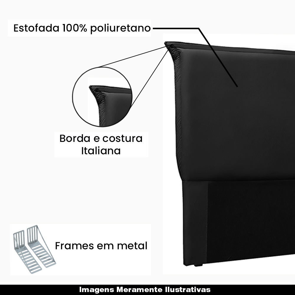 Cabeceira Decorativa Queen Size 1,60M Trento PU Preto G63 - Gran Belo