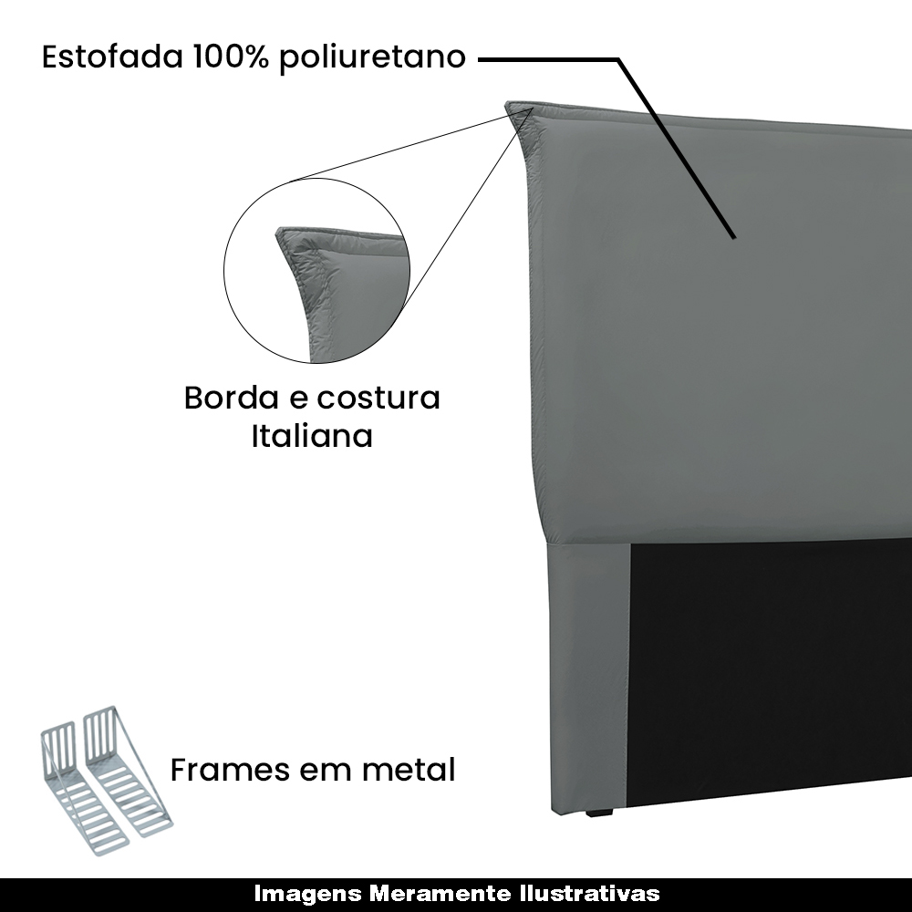 Cabeceira Decorativa Queen Size 1,60M Trento Veludo Cinza G63 - Gran Belo