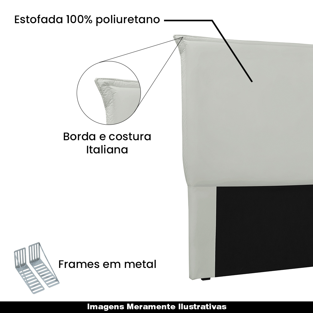 Cabeceira Decorativa Queen Size 1,60M Trento Veludo Prata G63 - Gran Belo
