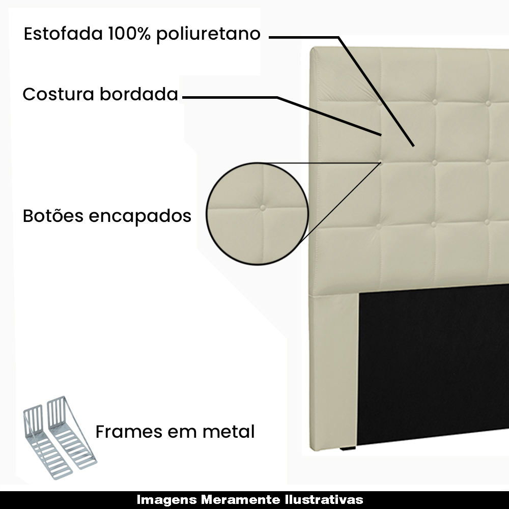 Cabeceira Decorativa Queen Size 1,60M Tropea PU Marfim G63 - Gran Belo