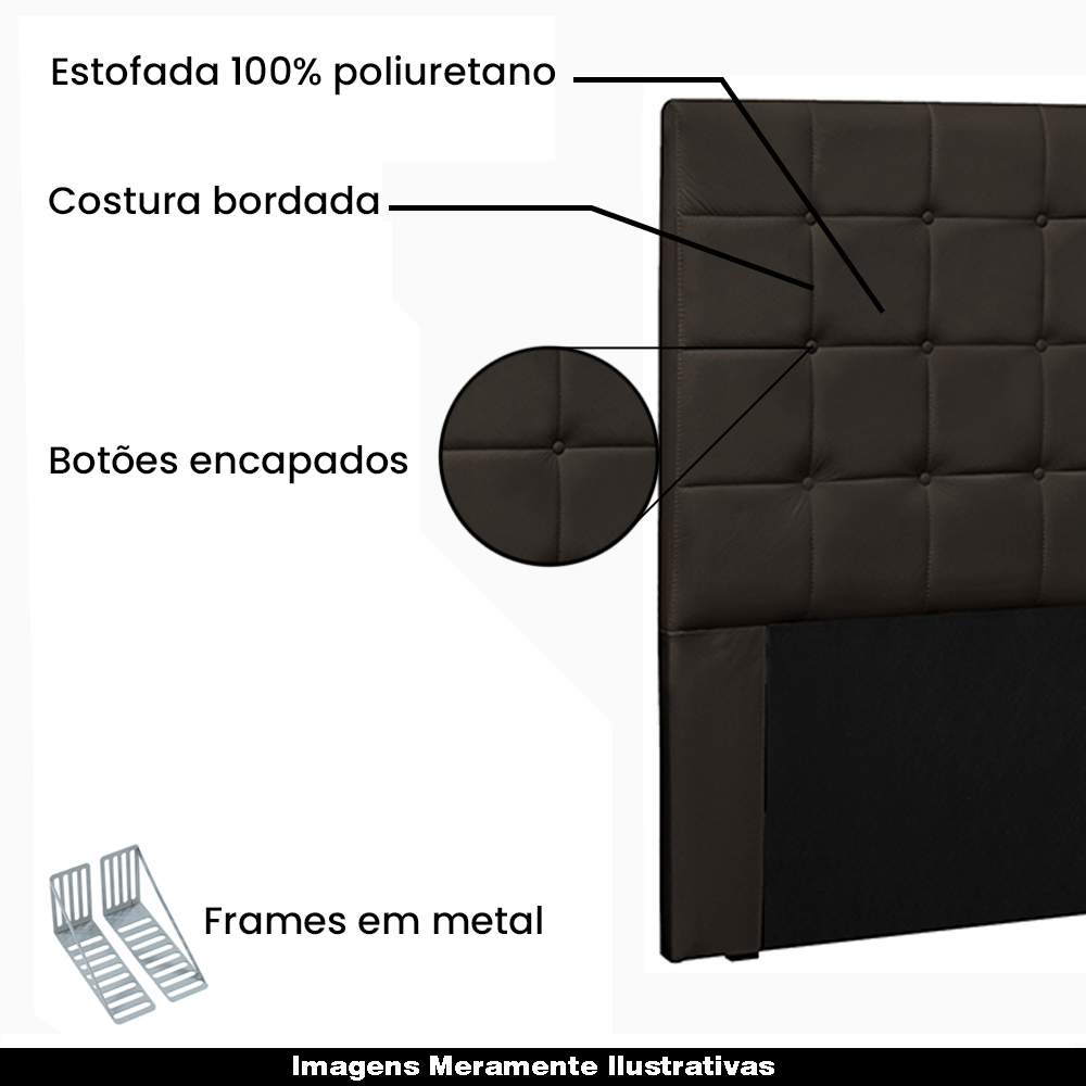 Cabeceira Decorativa Queen Size 1,60M Tropea PU Marrom G63 - Gran Belo