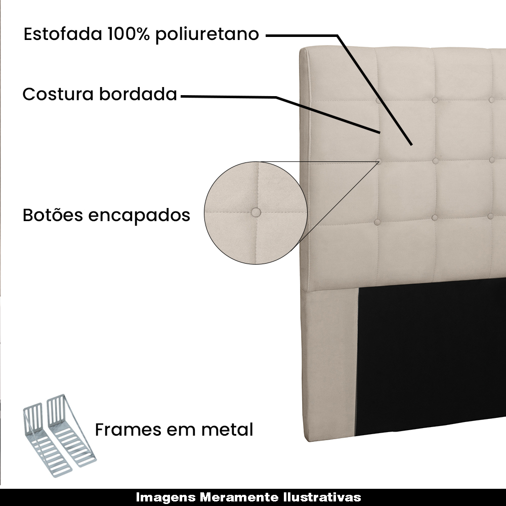 Cabeceira Decorativa Queen Size 1,60M Tropea Suede Bege G63 - Gran Belo