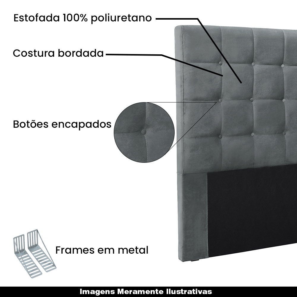 Cabeceira Decorativa Queen Size 1,60M Tropea Veludo Cinza G63 - Gran Belo