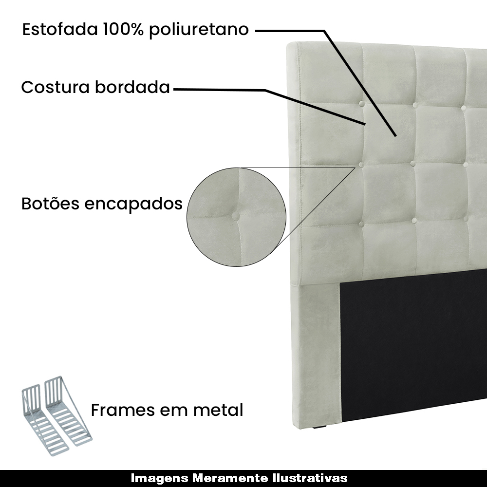 Cabeceira Decorativa Queen Size 1,60M Tropea Veludo Prata G63 - Gran Belo
